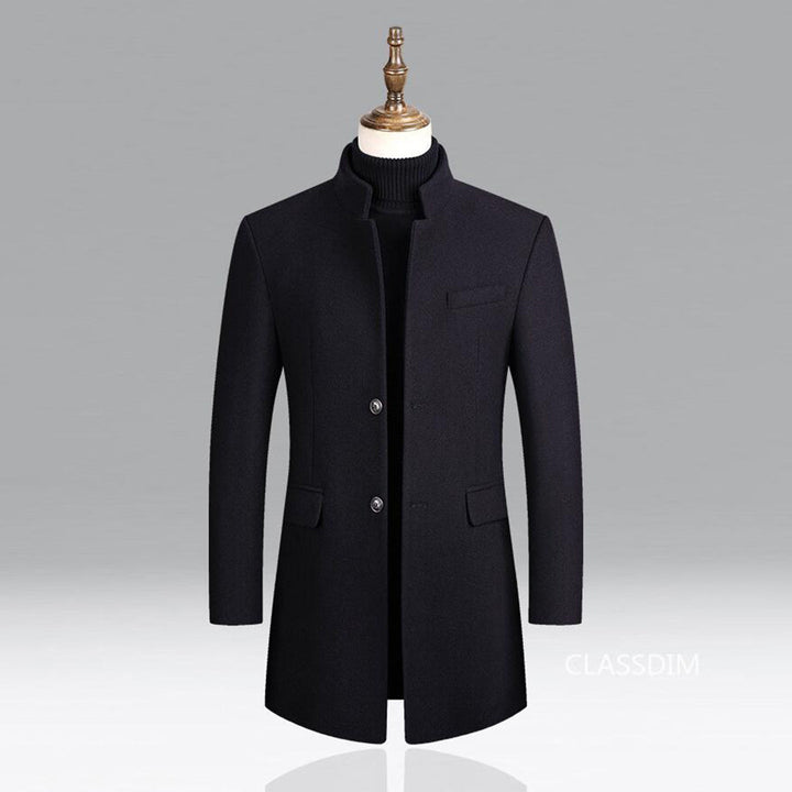 Mens Mid-Length Topcoat with Stand Collar