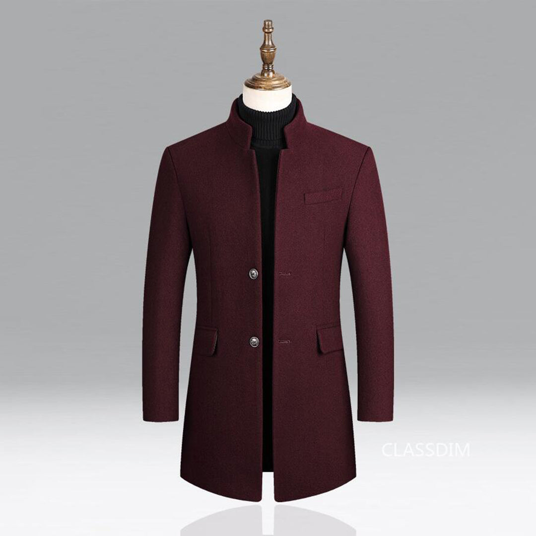 Mens Mid-Length Topcoat with Stand Collar