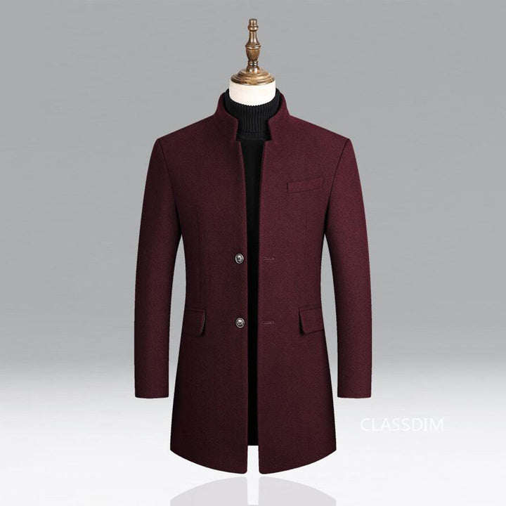 Mens Mid-Length Topcoat with Stand Collar
