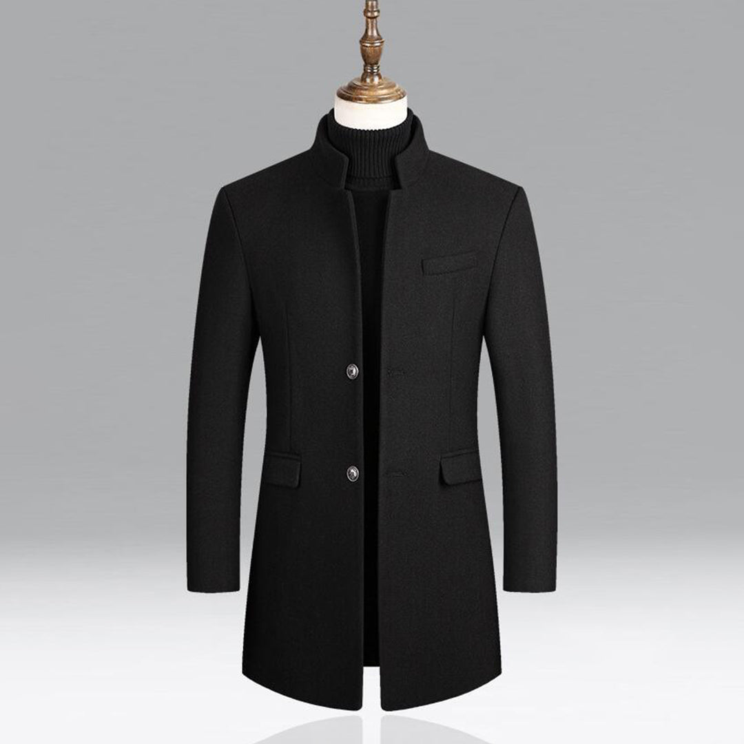 Mens Mid-Length Topcoat with Stand Collar
