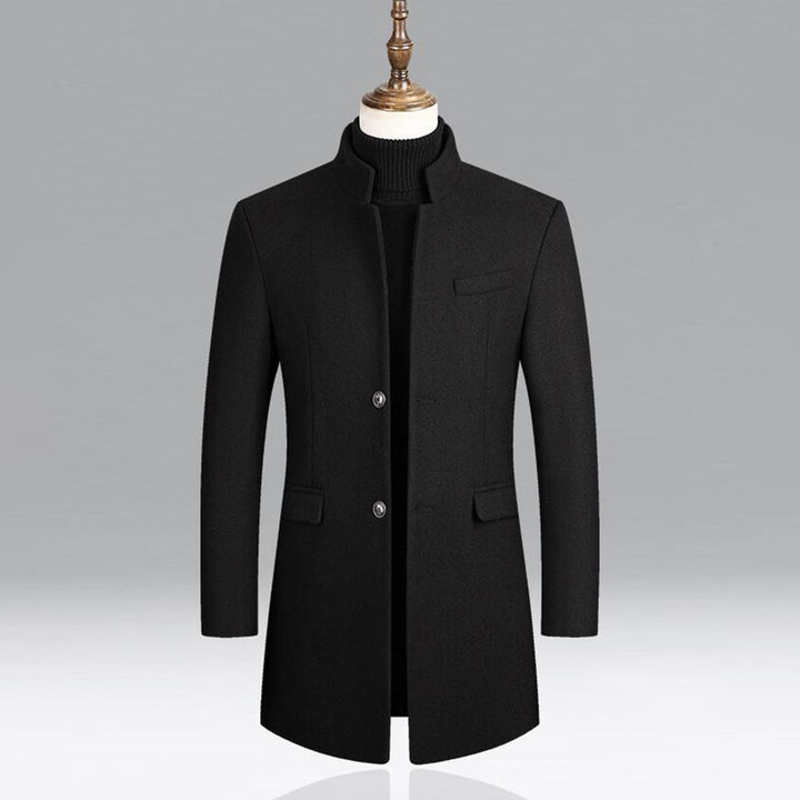 Mens Mid-Length Topcoat with Stand Collar