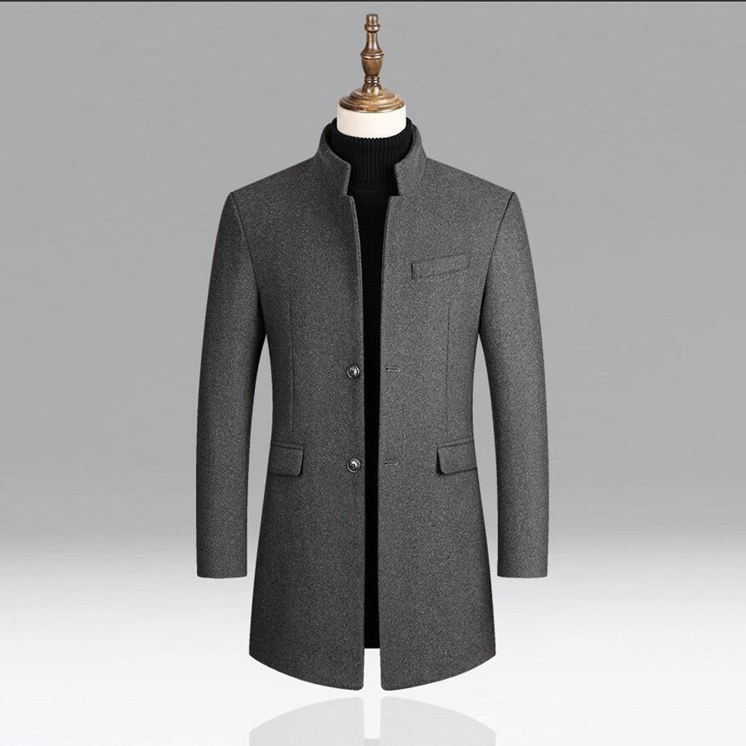 Mens Mid-Length Topcoat with Stand Collar