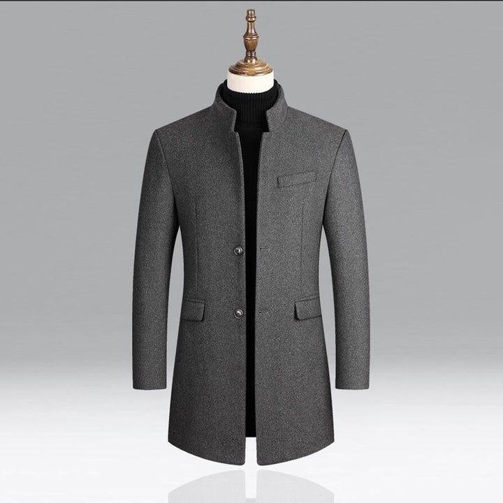 Mens Mid-Length Topcoat with Stand Collar