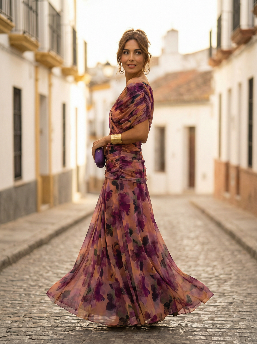 Womens Maxi Dress Chiffon Off Shoulder Ruched Style
