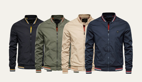 Mens Bomber Jacket with Crest Patch Classic Fit