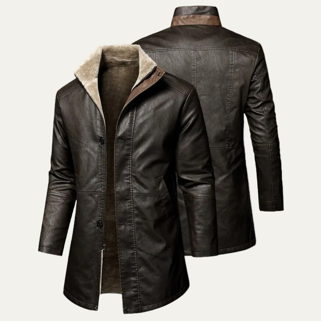 Mens Faux Leather Coat Plush Sherpa Lining Regular Fit