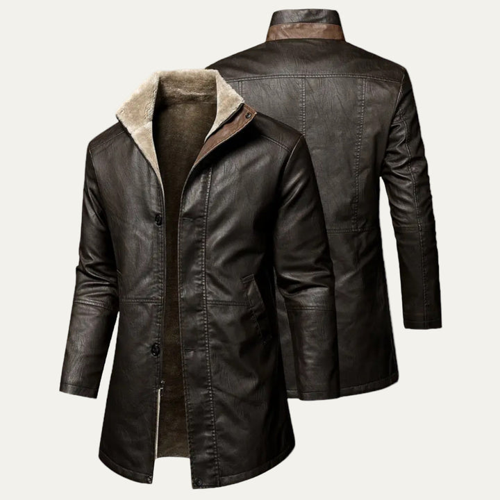 Mens Faux Leather Coat Plush Sherpa Lining Regular Fit
