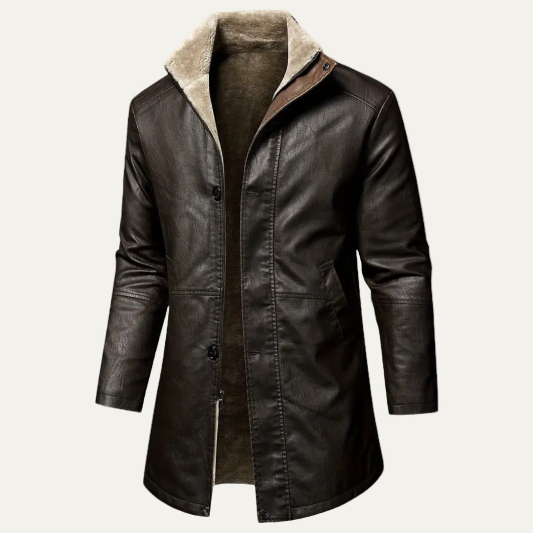 Mens Faux Leather Coat Plush Sherpa Lining Regular Fit - BritishMode