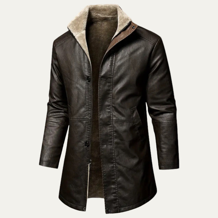 Mens Faux Leather Coat Plush Sherpa Lining Regular Fit - BritishMode