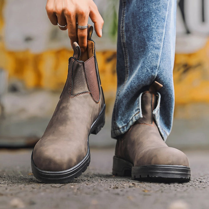 Unisex Chelsea Boots Leather Slip-On Style