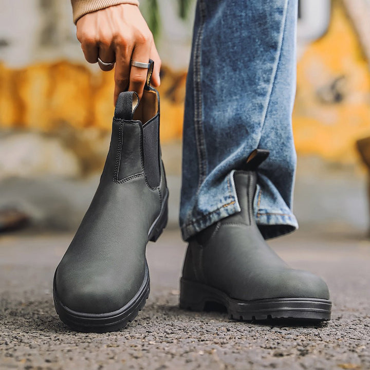 Unisex Chelsea Boots Leather Slip-On Style