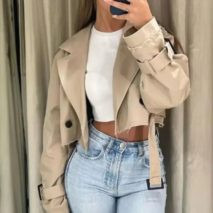 Womens Short Fitted Trench Coat Classic Style - BritishMode
