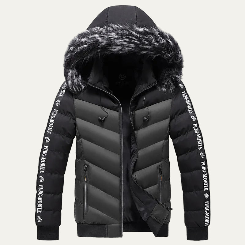 Mens Puffer Jacket Chevron Pattern Hooded Winter - BritishMode