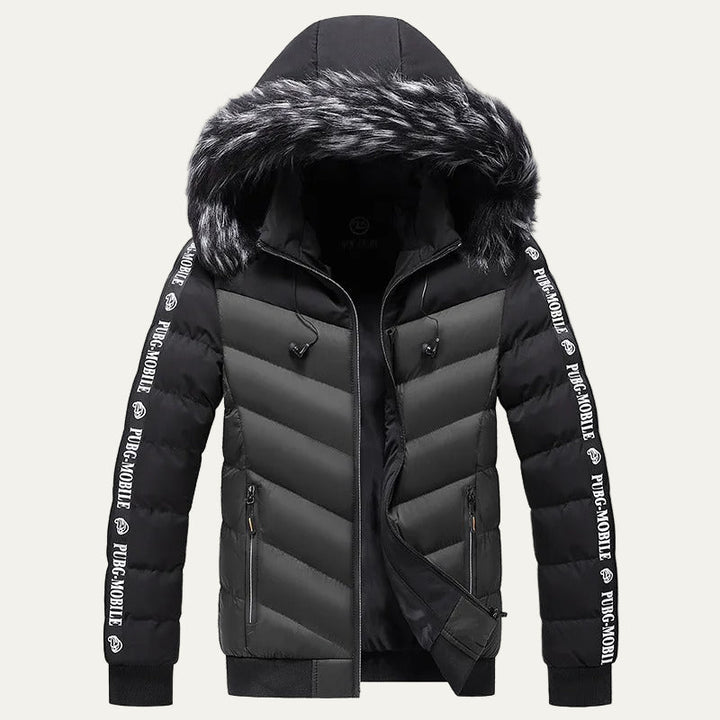 Mens Puffer Jacket Chevron Pattern Hooded Winter - BritishMode