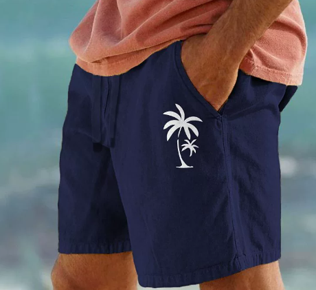Womens Summer Shorts with Palm Embroidery Relaxed Fit