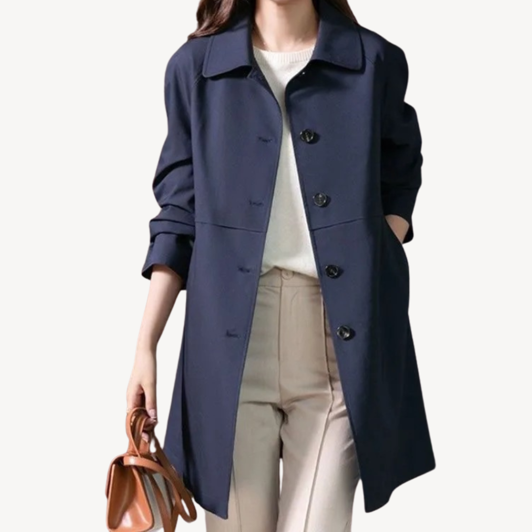 Womens Button-Front Coat Classic Fit - BritishMode