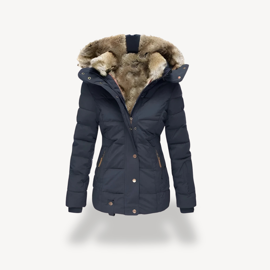 Womens Quilted Parka with Faux-Fur Detachable Hood