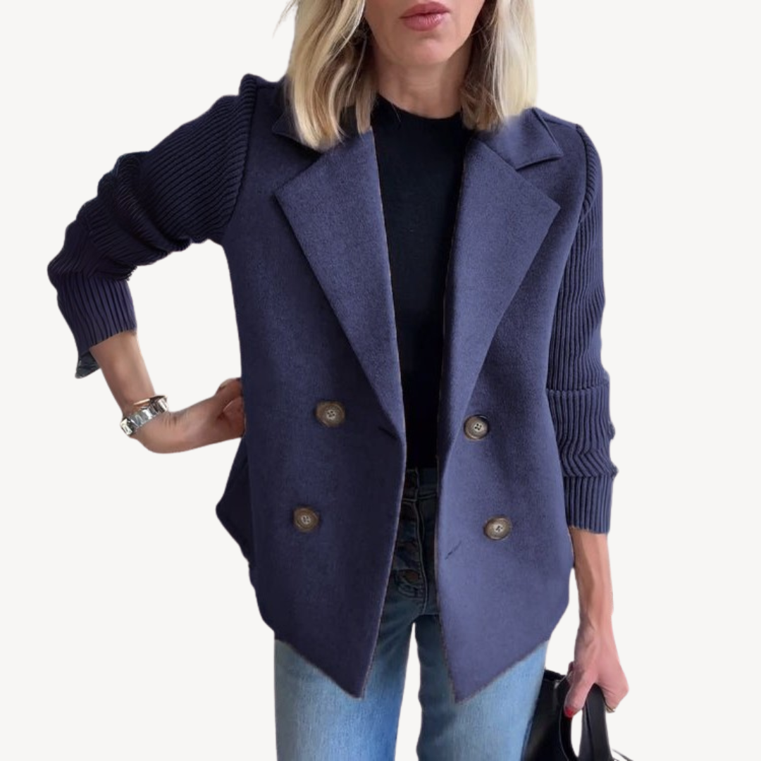 Womens Knit Wool Blend Blazer Double-Breasted Fit