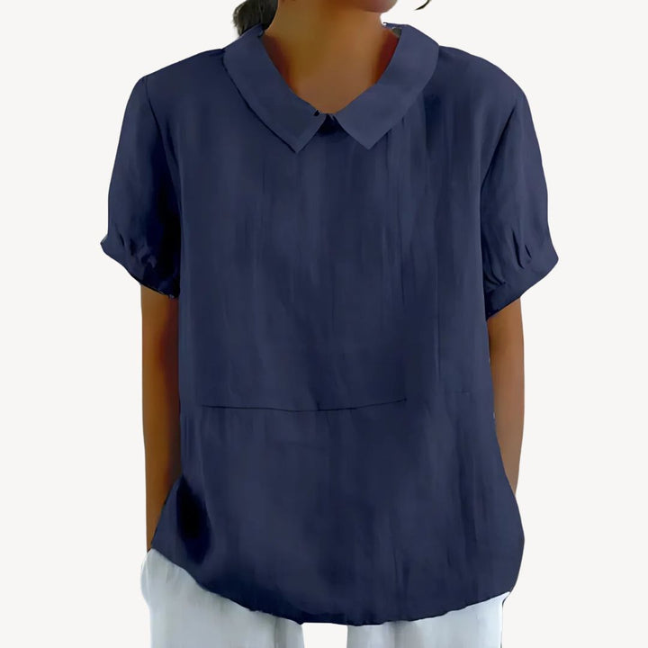 Womens Blouse Linen Blend Collared Style