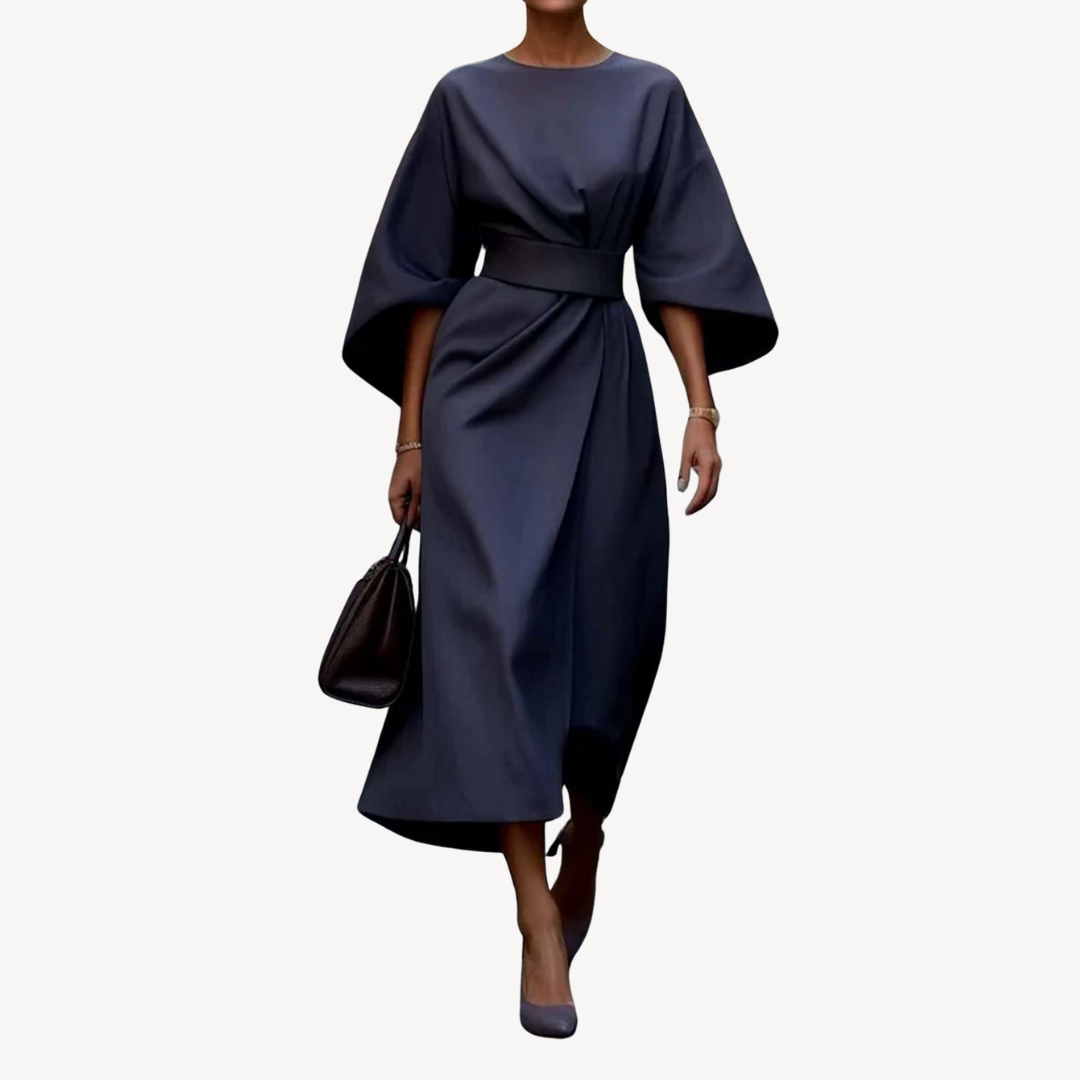 Womens Midi Dress Cotton Belted Fit