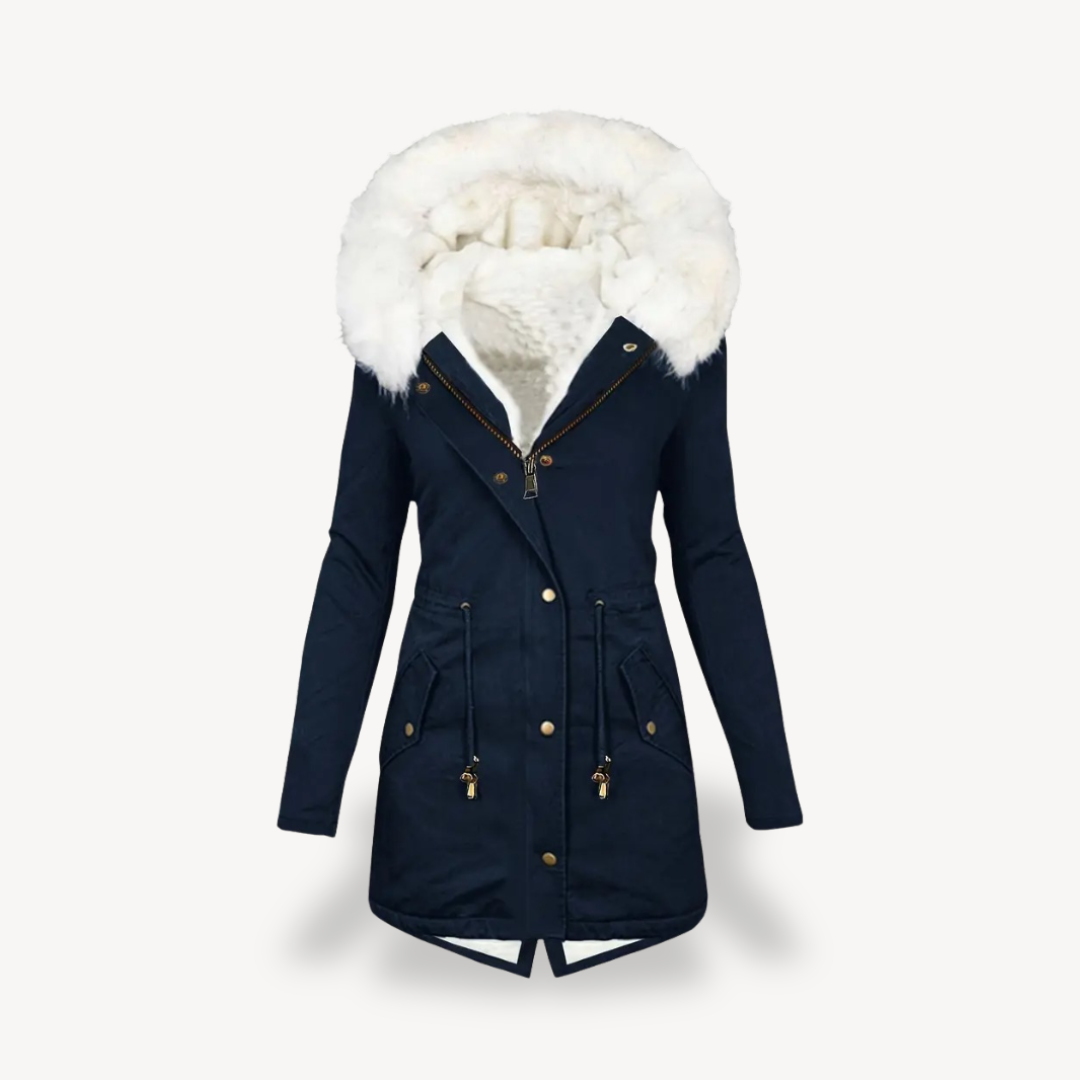 Womens Hooded Parka Jacket Faux Fur Trimmed