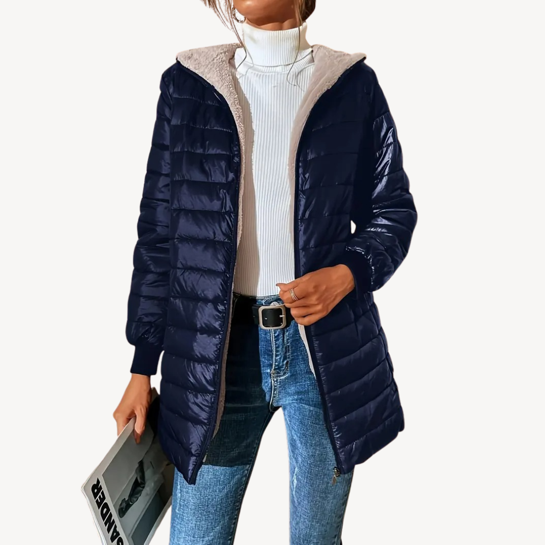 Womens Quilted Jacket with Faux Fur Lining Hooded