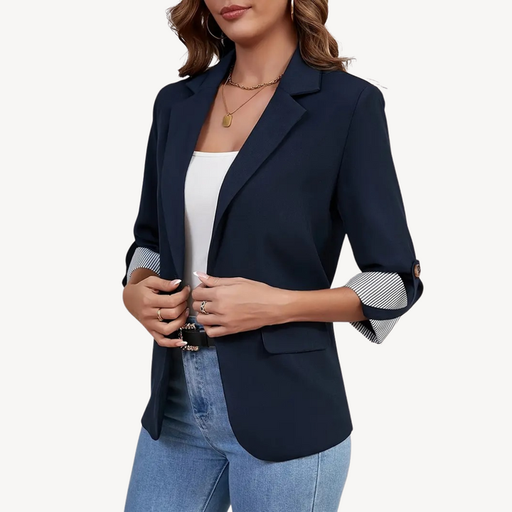 Womens Blazer with Striped Cuff Tailored Fit - BritishMode