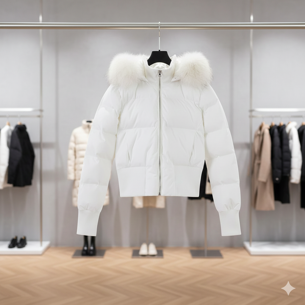 Womens Puffer Jacket with Faux Fur Hood Insulated Fit