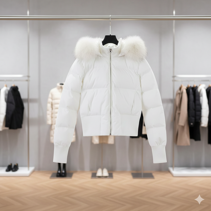 Womens Puffer Jacket with Faux Fur Hood Insulated Fit