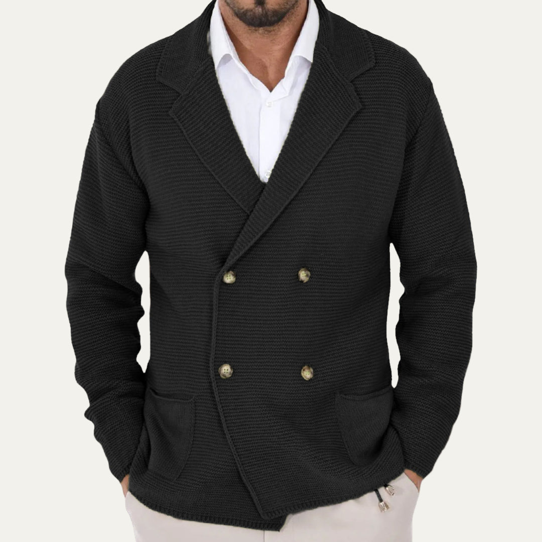 Mens Double-Breasted Blazer Ribbed Knit Fit