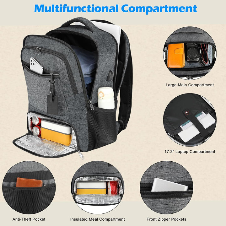 Unisex Laptop Backpack Waterproof with USB Port Multi-Compartment