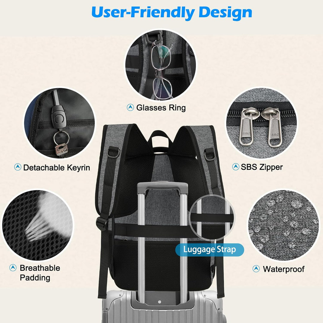 Unisex Laptop Backpack Waterproof with USB Port Multi-Compartment
