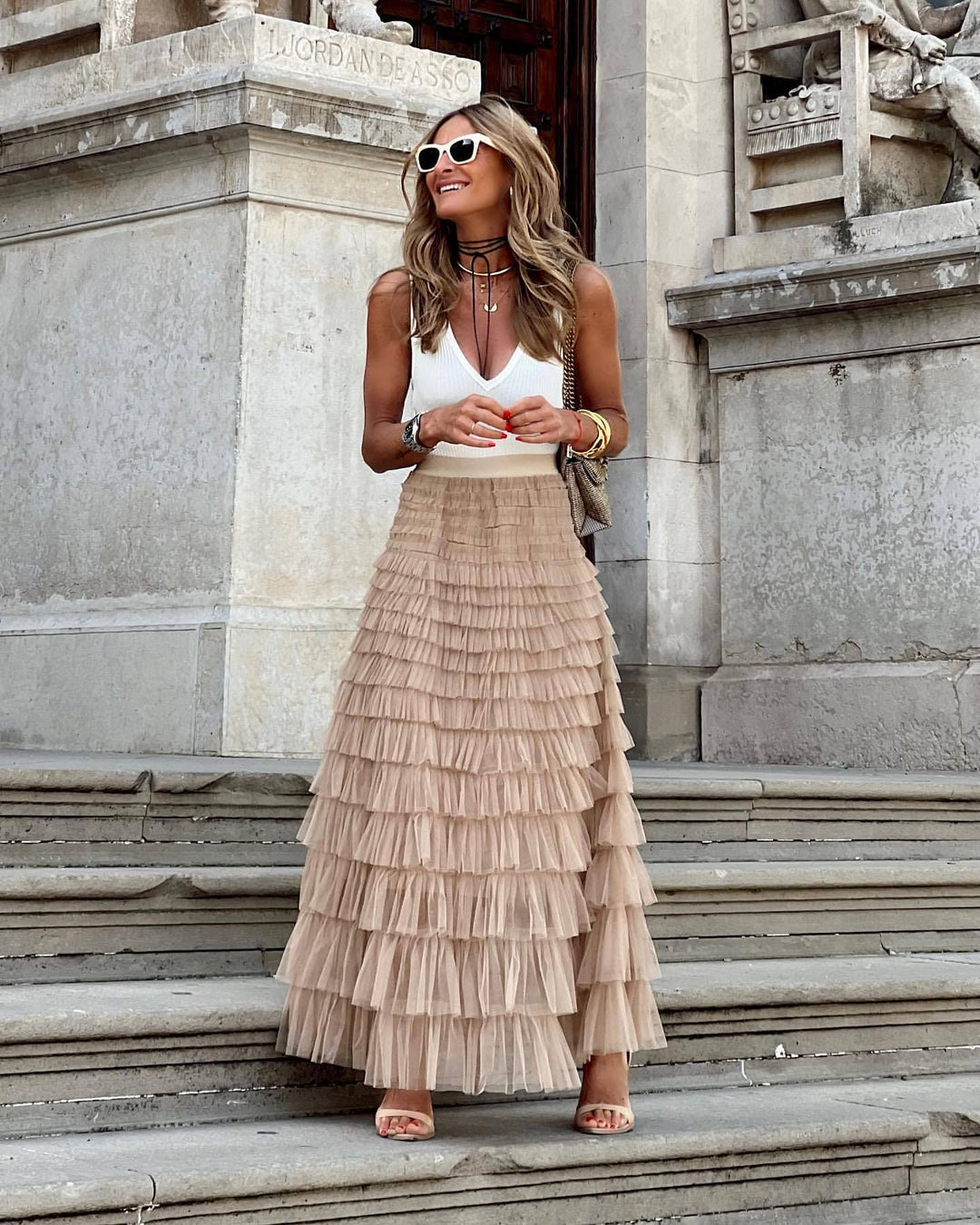 Womens Tiered Skirt with Ruffled Layers - BritishMode