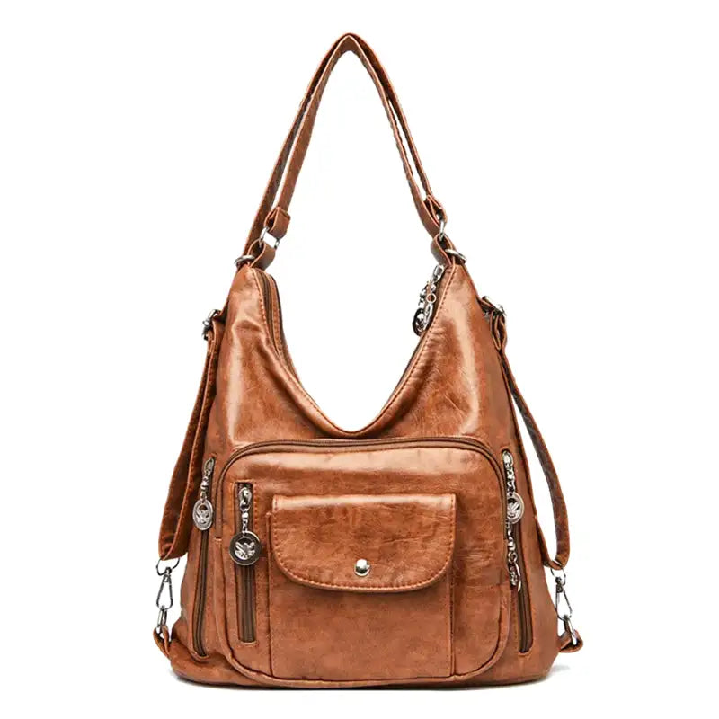 Womens Leather Handbag Multiple Pocket Design