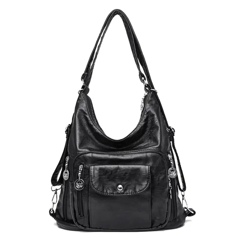 Womens Leather Handbag Multiple Pocket Design