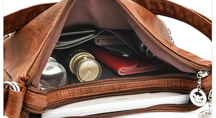 Womens Leather Handbag Multiple Pocket Design