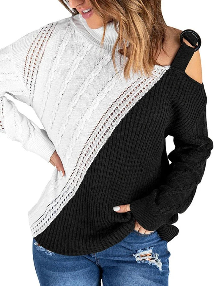 Womens One-Shoulder Sweater with Leopard Print Winter Style
