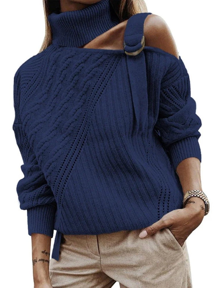 Womens One-Shoulder Sweater with Leopard Print Winter Style