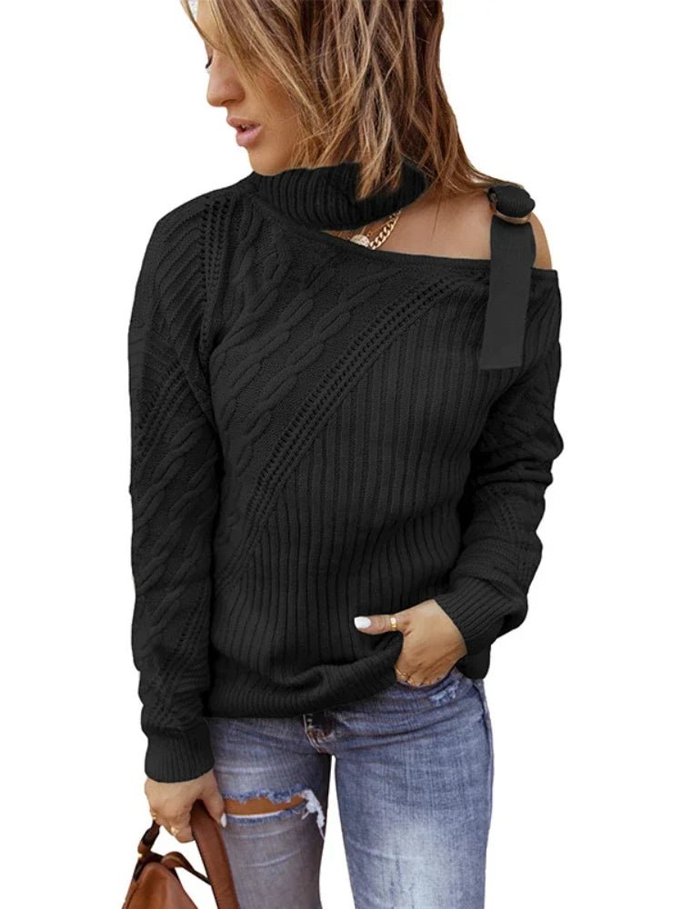 Womens One-Shoulder Sweater with Leopard Print Winter Style