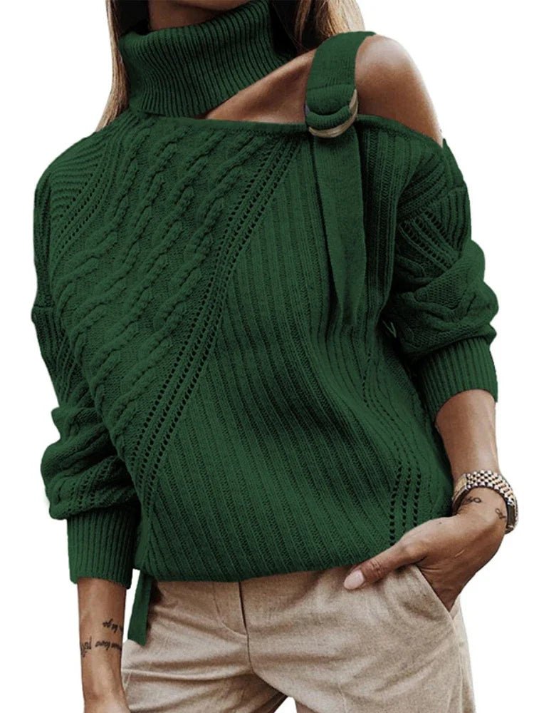 Womens One-Shoulder Sweater with Leopard Print Winter Style