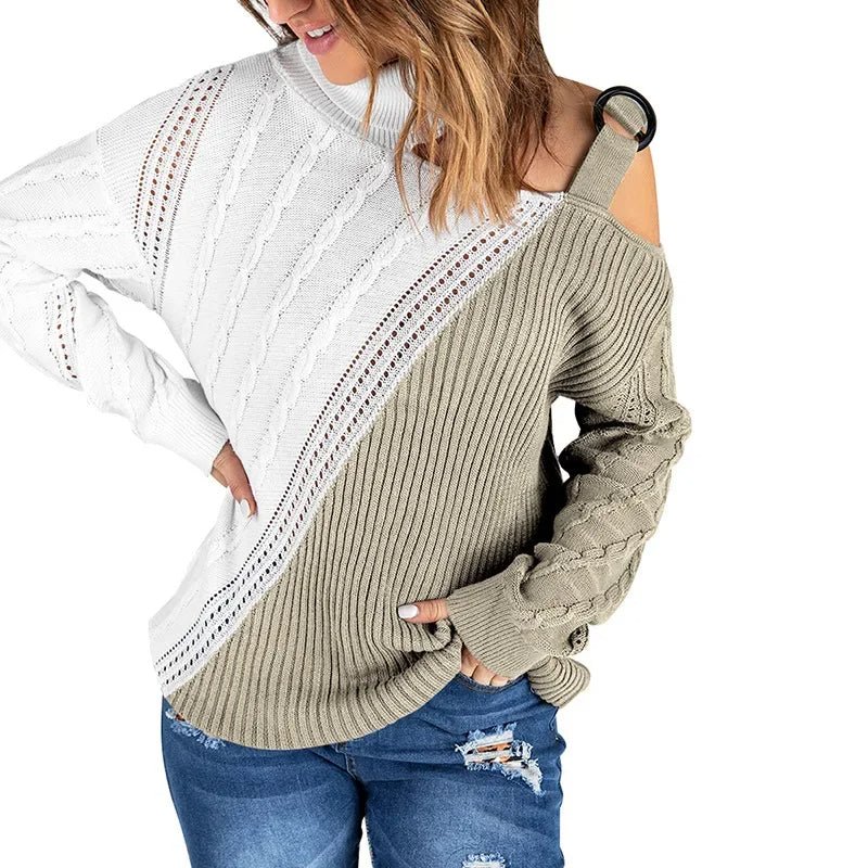 Womens One-Shoulder Sweater with Leopard Print Winter Style