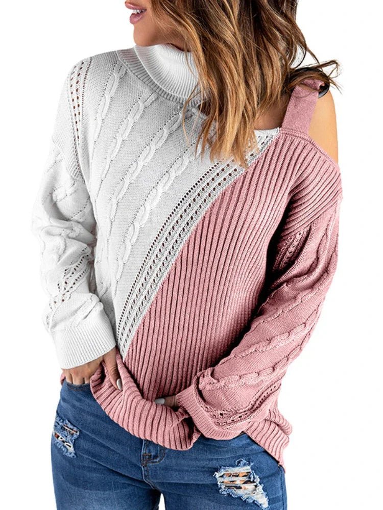 Womens One-Shoulder Sweater with Leopard Print Winter Style