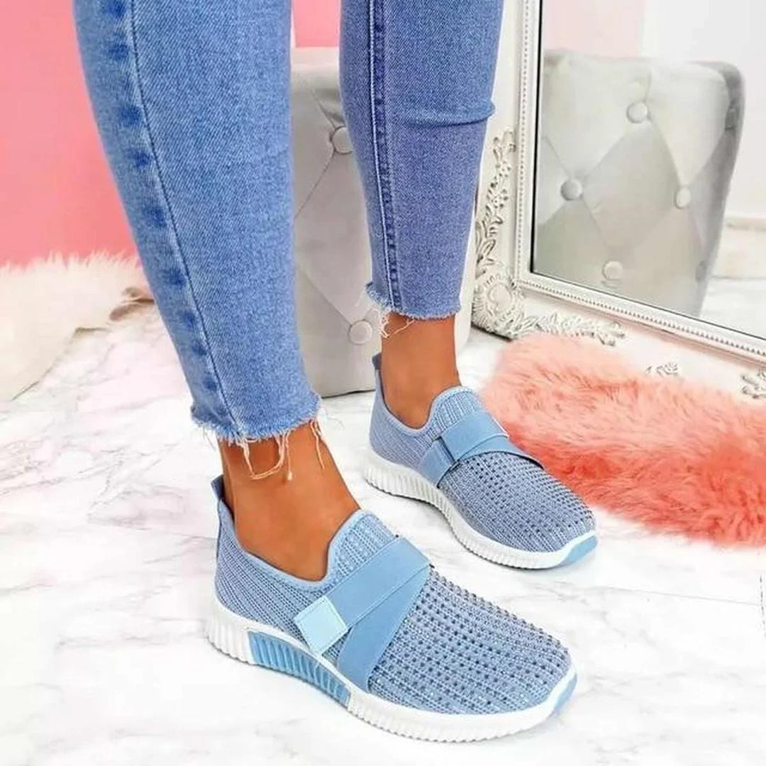 Womens Slip-On Trainers Breathable Knit Elastic Strap - BritishMode