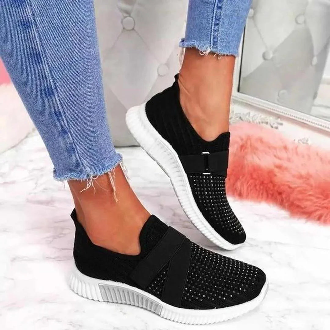 Womens Slip-On Trainers Breathable Knit Elastic Strap