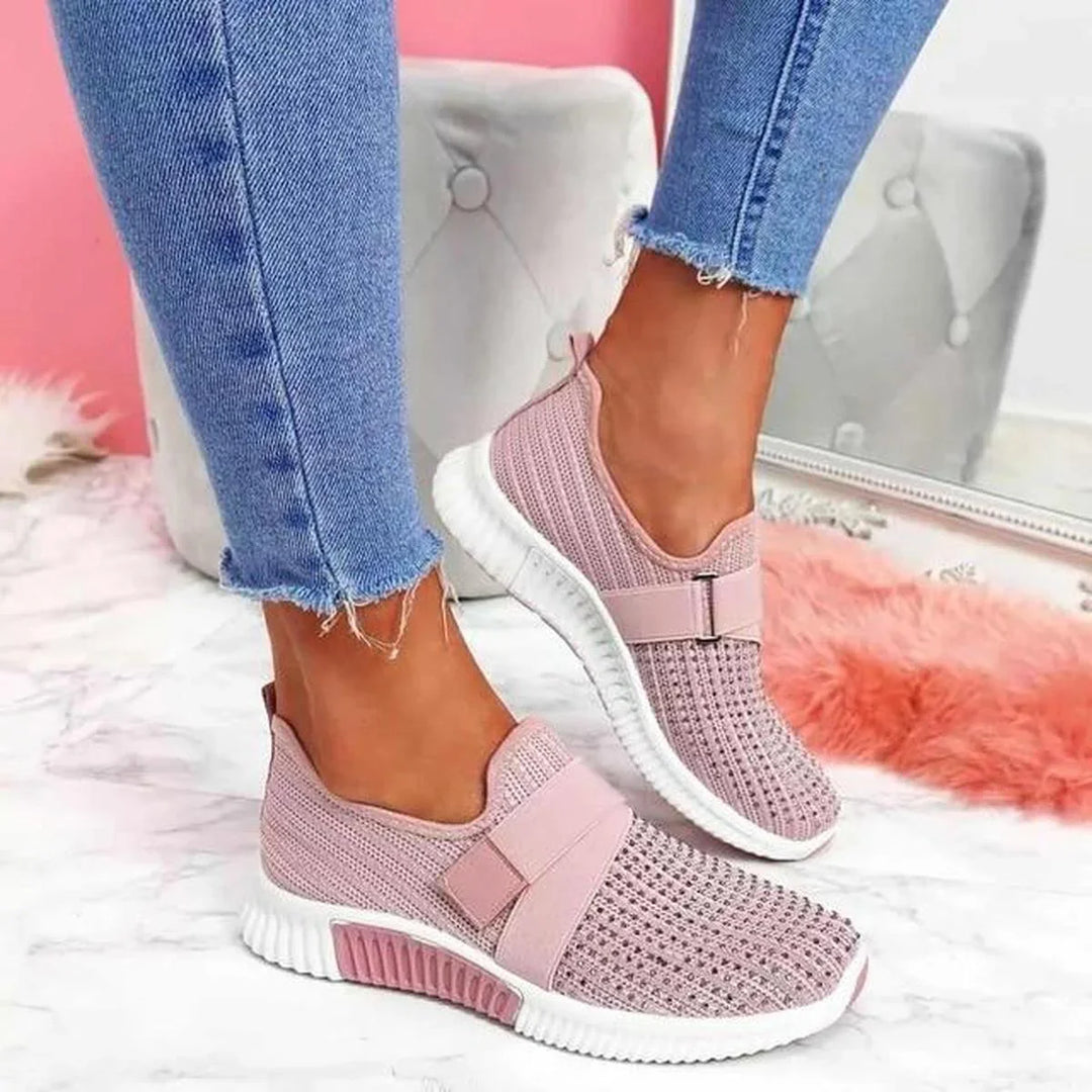 Womens Slip-On Trainers Breathable Knit Elastic Strap