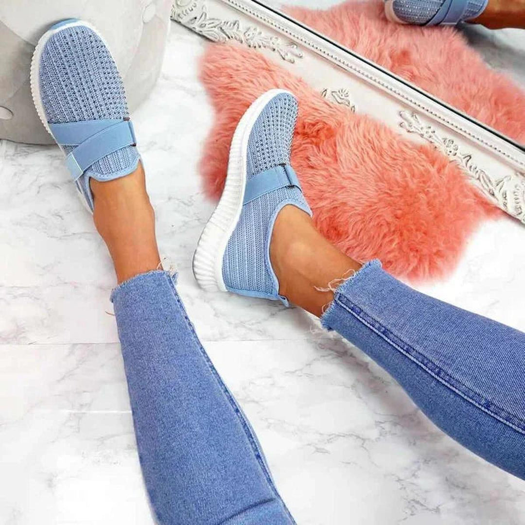 Womens Slip-On Trainers Breathable Knit Elastic Strap