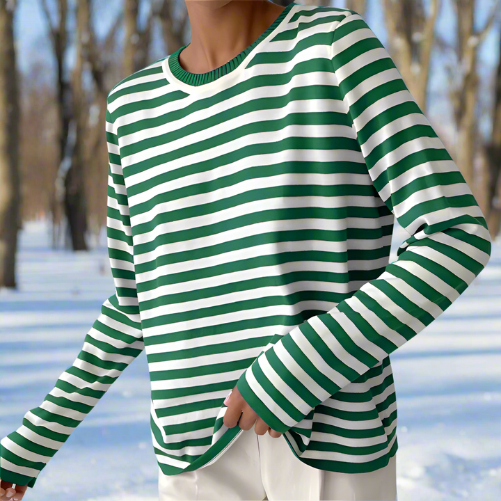 Womens T-Shirt Cotton Vertical Stripe Classic Fit