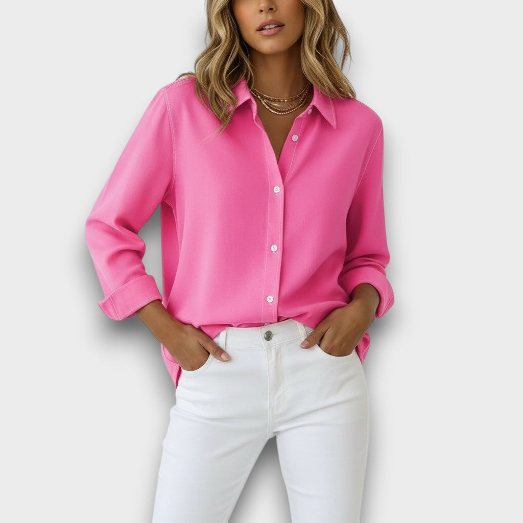 Womens Satin Blouse Button-Down Classic Fit - BritishMode