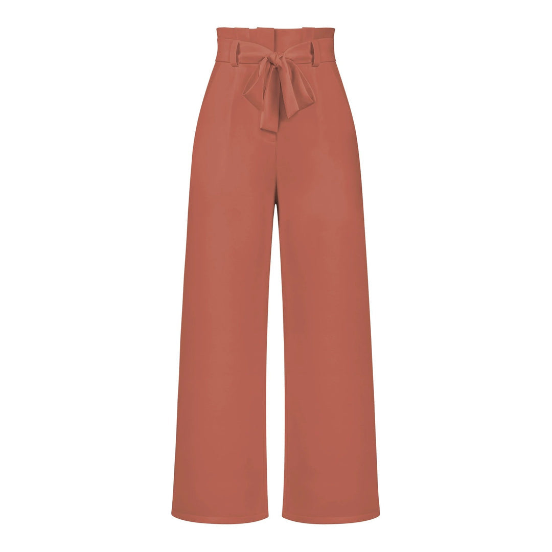 Womens High-Waisted Trousers with Tie Waist Relaxed Fit