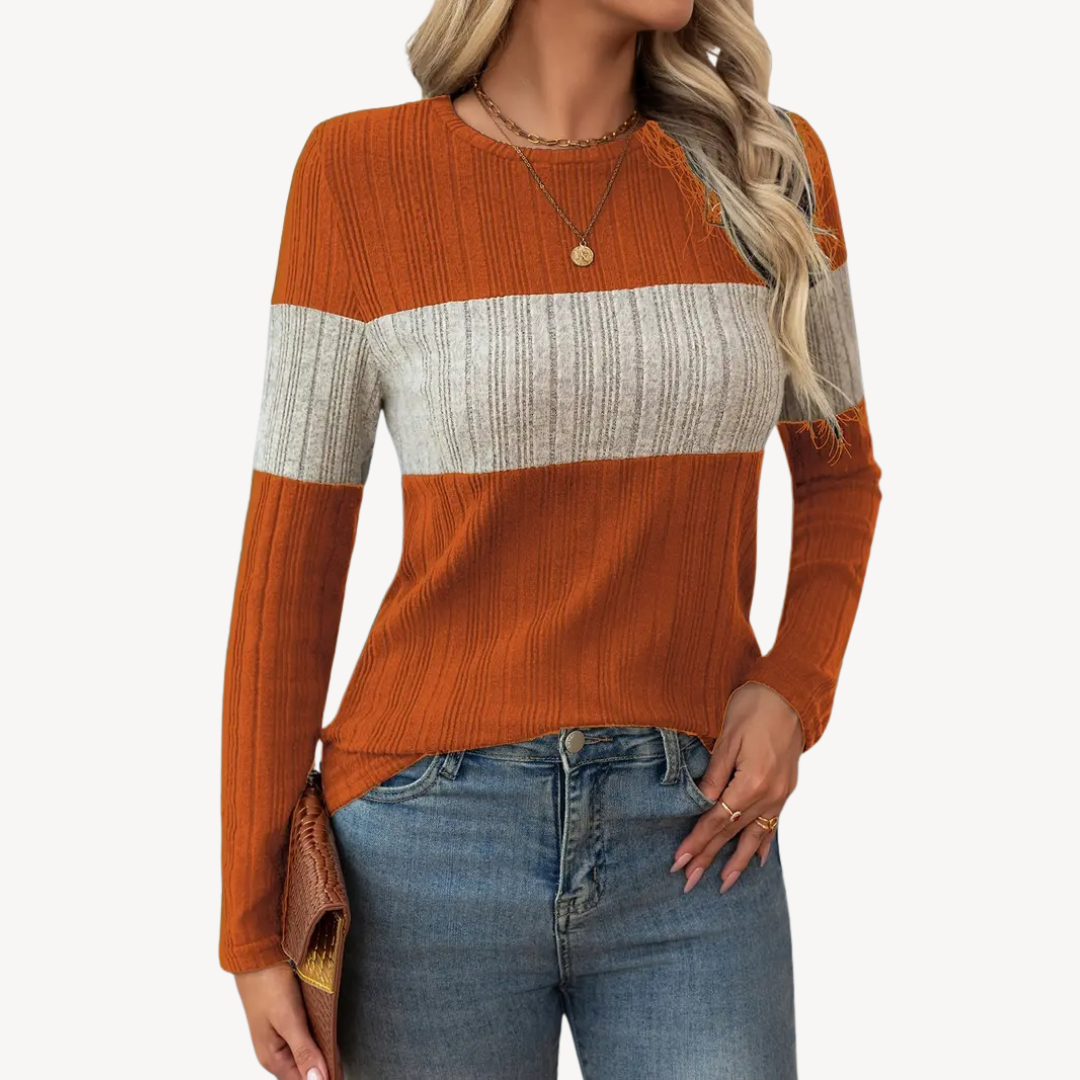 Womens Long Sleeve Top Striped Pattern Regular Fit